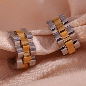 Stainless Steel Two Tone Layered Hoop Earrings